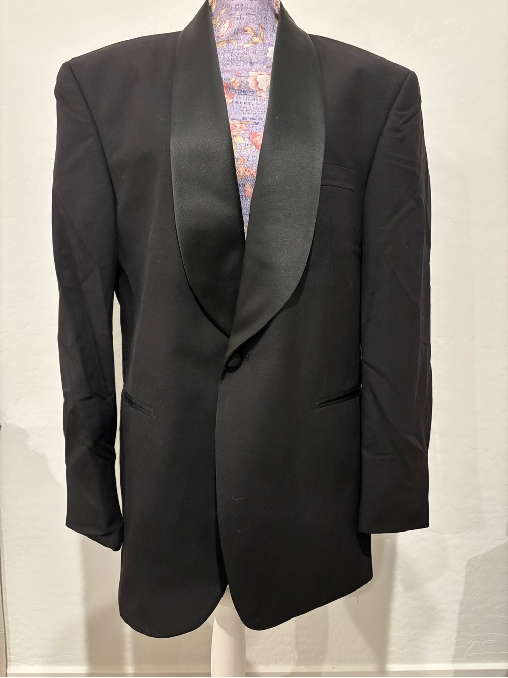 Loro Piana Men's Black Satin Shawl Lapel Tuxedo Jacket